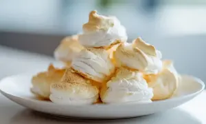 Ein Haufen luftiger Baiser-Kekse, perfekt für ein einfaches Baiser-Rezept.