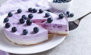 Himbeer Joghurt Torte mit frischen Blaubeeren, ein köstlicher Genuss.