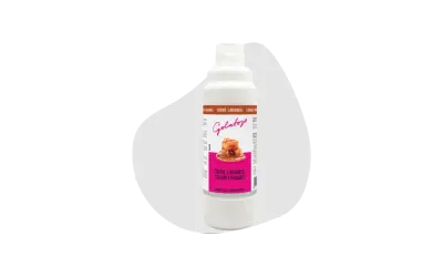 Flasche mit Karamell-Topping von Gelatop. Eine leckere Alternative zu Glukosesirup für Eis.