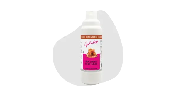 Flasche mit Karamell-Topping von Gelatop. Eine leckere Alternative zu Glukosesirup für Eis.