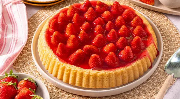 Ein köstlicher Erdbeerboden mit frischen Erdbeeren und Gelee. Dieses Erdbeerboden Rezept ist ein Genuss!