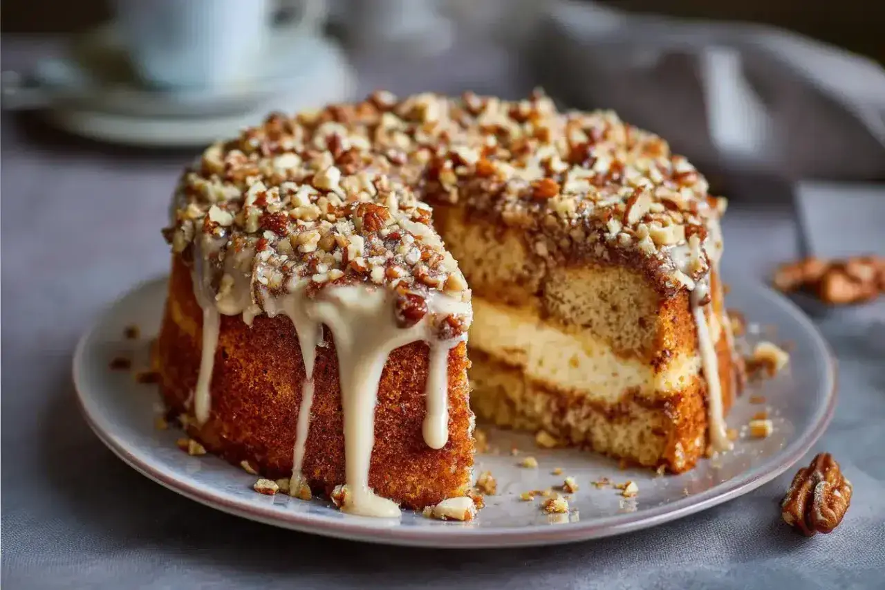Saftige Nusstorte mit cremigem Guss und gehackten Nüssen, ein köstliches Rezept für jeden Anlass.