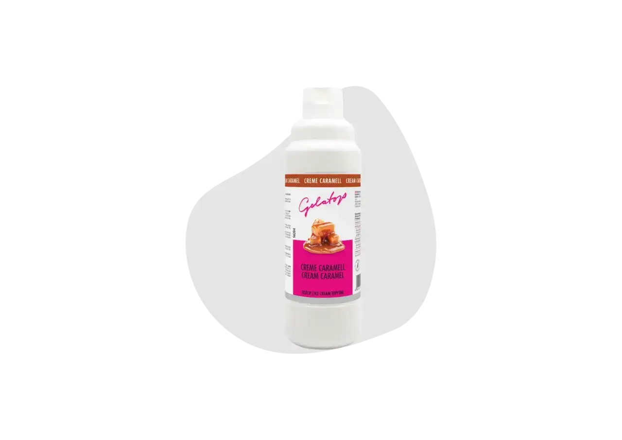 Flasche mit Karamell-Topping von Gelatop. Eine leckere Alternative zu Glukosesirup für Eis.