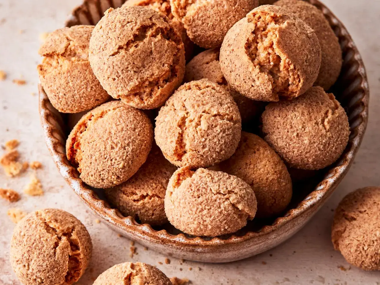 Ein Schälchen voller knuspriger Amarettini, perfekt für ein schnelles amarettini rezept.