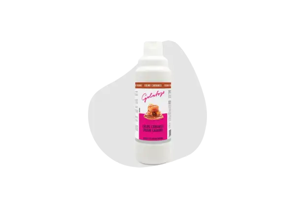 Flasche mit Karamell-Topping von Gelatop. Eine leckere Alternative zu Glukosesirup für Eis.