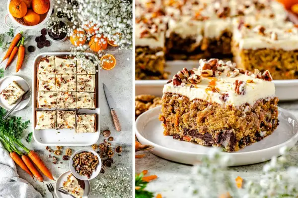 Saftiger Karottenkuchen mit Frischkäse-Frosting, Nüssen und Orangenschale. Ein Genuss für jeden Anlass!
